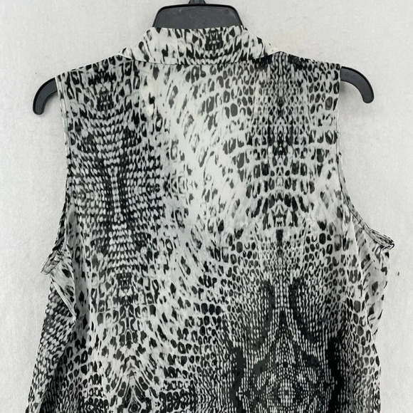 New York & Company Blouse Womens L Black Animal Print V-Neck Collared Sleeveless - Picture 7 of 11